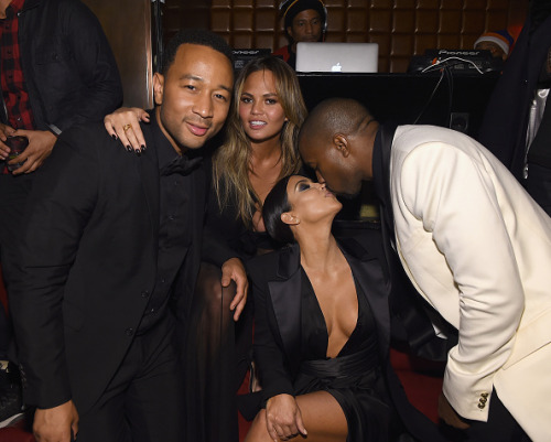 kuwkimye:  Kim, Kanye, John Legend & Chrissy Teigen at John Legend’s Birthday Party in NYC - January 8, 2015  this is perfect