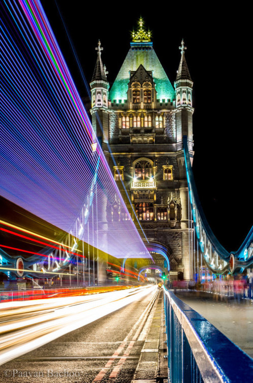 Tower Bridge London with trailing Lights by Paavan Kumar Bachoo