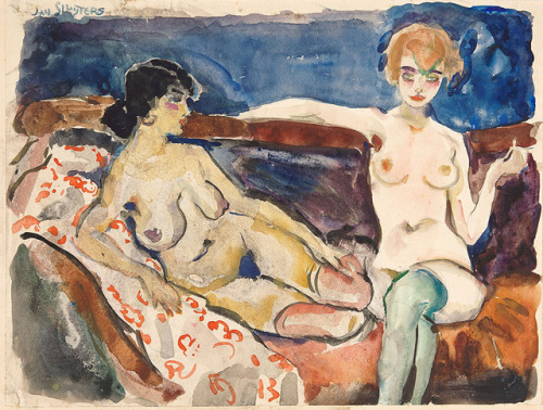 Two models on a Canapé - Jan (Johannes Carolus Bernardus) Sluijters , 1920Dutch, 1881-1957Watercolou