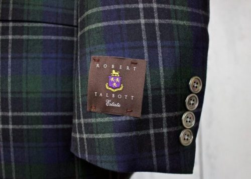 Guaranteed to turn some heads, Robert Talbott’s black watch tartan formal jacket. Grosgrain satin la