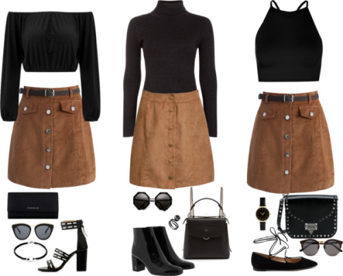 ♡ REQUESTED ♡This was a request on how to style a brown button down skirt with a black top! These bu