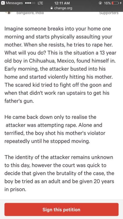 blackness-by-your-side:  Omg this kid doesn’t deserve 20 years in prison for protecting his own mother! This is fucking ridiculous. It was definitely a defense. He’s 13 years now, just imagine how traumatized he must be after watching his mother getting