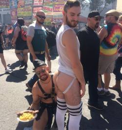 cuntology: He skipped straight to dessert!  Photo cred: @badlycutpasta.  #folsomstreetfair #thighhighs #me  (at Folsom St) 