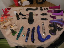 cunnilingusbliss:  her naughty toy collection — where to begin ?  Gonna be a fun party!
