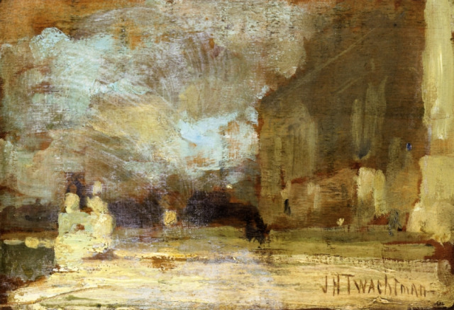The Quai, Venice, 1885, John Henry TwachtmanMedium: oil,panel #tonalism#twachtman#johnhenrytwachtman