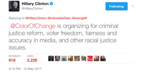 reincepriebus:  Hillary Rodham Clinton is back and part of The Resistance. Organizations mentioned: Onward Together Indivisible Team SwingLeft Color of Change Emerge America Run for Something 