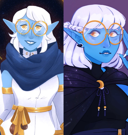 My Light Domain Cleric/Bard, Evangeline (Eva for short)!She’s a moon elf with a nasally voice and sw