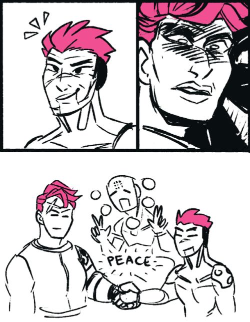 7clubs:   bonding over nice hair   i saw pink genji at some point and i had an idea suddenly… enjoy 