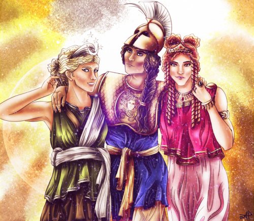 alexandriad:an old piece of Artemis, Athena and Aphrodite because I got no time to draw anything new