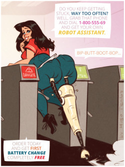 Hugotendaz:   Robot Assistant - Cartoon Pinup Sketch Commission  Commissioner Asked