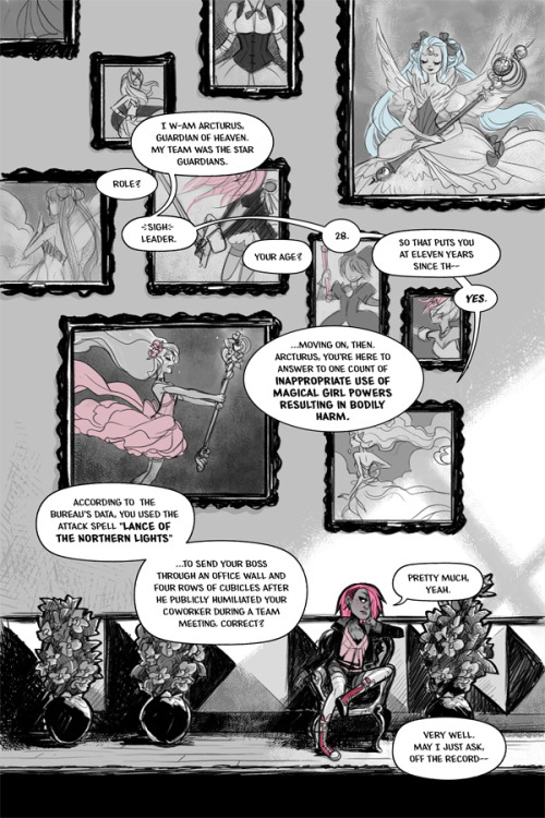 arseniccupcakes:  rootbeersweetheart:  blackmoonrose13:  mooncalfe:  mochazombie:  Shattered Starlight (aka “Angry Magical Girl Washouts”) is off at the printers getting ready for TCAF, so here are some previews!The book is a short preview (16 pages