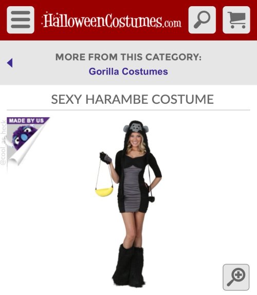 sunstone101:  iamtrashlordfearme:  rarityismywaifu:  hisokas-massive-erection:  Its what harambe would want   This is it we’ve gone too far  @sunstone101  Why….  HARAMBE IS NOT YOUR COSTUME!!!!