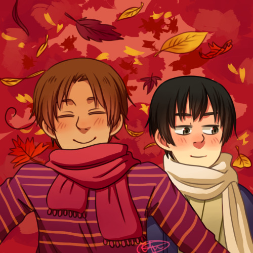 alfredtalia: LeavesThese two are so soft aaaa. ;; Perfect for fall coziness. I can’t believe I