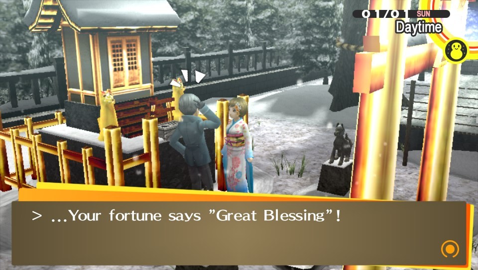 Yu and Chie simultaneously drawing &ldquo;Great Blessing&rdquo; fortunes