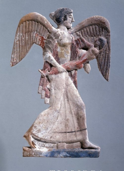 theancientwayoflife:~ Terracotta relief: Eos carries off Kephalos.Period: ClassicalCuture: Greek Dat