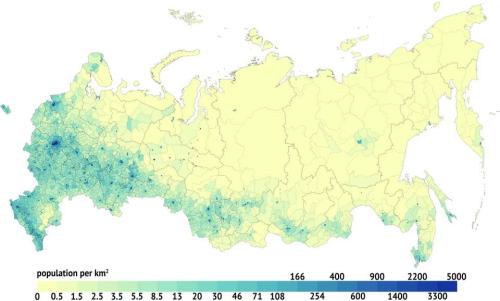 Population density map of Russia.