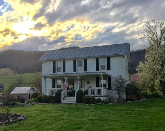 oldfarmhouse:  The sun is down, chickens roosting, sheep and lambs put in their night enclosure, son is off to prom and the grass is mowed! WHEW! I’m completely wore out! I like to think when our home was built that Chris’s great grandfather knew