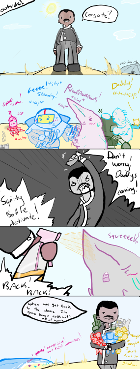 chibi-jaeger-adventures:  PAPA PENTECOST TO THE RESCUE! The Marshal FINALLY finds the jaegers! Too bad they’re getting beat up by a bunch of chibi-kaiju. Luckily for them, Pentecost is ready to spring into action! (Yes, they don’t like orange juice.