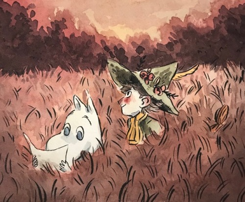shy-dragonfly:Just a tiny Moomins drawing to practice watercolors and lightning ~