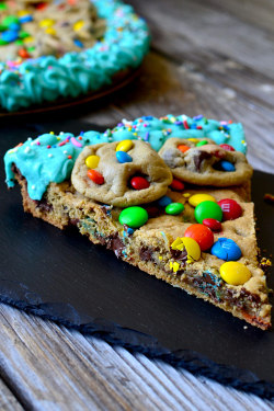 plasmatics-life:  Giant Chewy Chocolate Chip M&amp;M Cookie Cake ~ By Yammies 