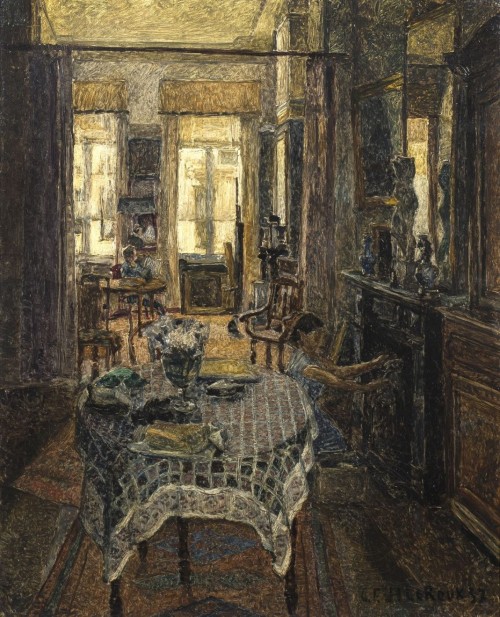 Intérieur in  Auderghem   -   Henri Le Roux, 1937.Belgian, 1872 - 1942Oil on canvas,  100 x 81 cm.