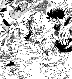 kikokus: Chapter 786 Cover Page: Luffy and a monkey try to force Law to eat bread