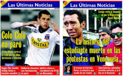 malaclasecl:  Portada de LUN tras la muerte de estudiante chileno y después de la muerte de estudiante venezolano.Saquen sus conclusiones… 