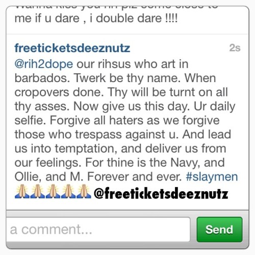 Here it is for those who asked. My comment on @mforde11 pic of her and Rih #rihsus #slaymen @badgalr