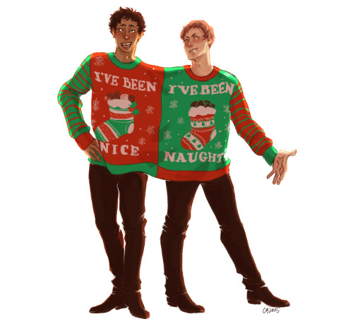 kevinkevinson:  Happy Holidays! Ugly sweaters galore!Oikawa&IwaizumiDaichi&SugaKuroo&KenmaBokuto&AkaashiKageyama&HinataMatsukawa&Hanamaki