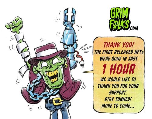 Thank you! The first #nft drop of #grimfolks #grimfolksNFT were gone in 1 hour! Thanks everyone for 