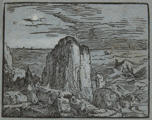 Cliff on a SeashoreHendrick Goltzius (Dutch; 1558–1617)ca. 1597–98Woodcut, line block in black on bl