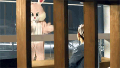 iuready:  IU casually cheering up Siwan in a bunny costume 