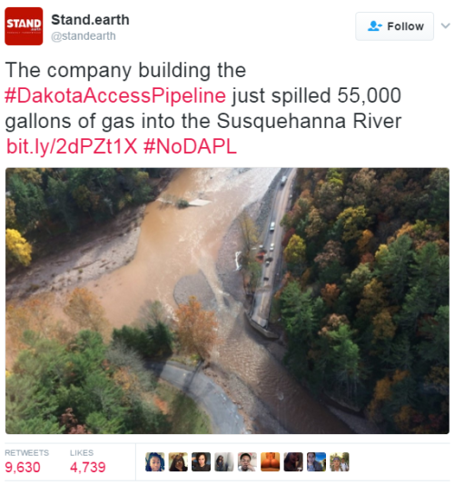 thewomanwilled:  I want everyone who reblogs this right now to know what’s up, in case someone tries to fuck with you on this. - This spill happened in October 2016- The Standing Rock Sioux tribe had already begun protesting well before that, though