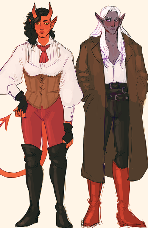 workin’ on some outfit designs for pulchritude and @elfprince‘s firenzo. a new d&d arc requires 
