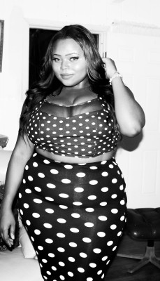 bigbeautifulblackgirls:  Vanessa Lu is wearing a polka-dot themed crop top from Forever 21, as well as a big polka-dot themed skirt from Forever 21. Both items come from the regular store , and NOT the Plussize section. They also did not come together.