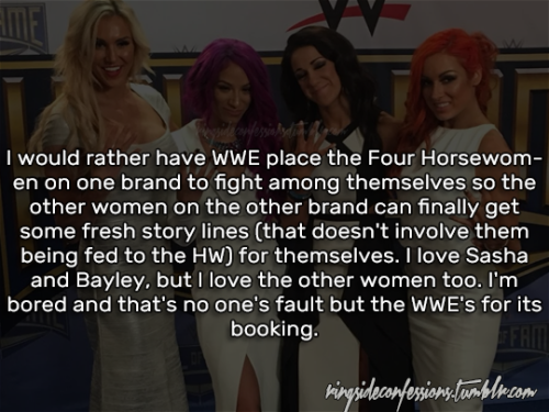 ringsideconfessions:“ I would rather have WWE place the Four Horsewomen on one brand to fight 
