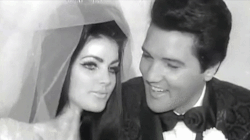 swinginglamour:Elvis &amp; Priscilla at the press conference following their wedding, May 1st 1967 at the Aladdin Hotel, Las Vegas, NV.