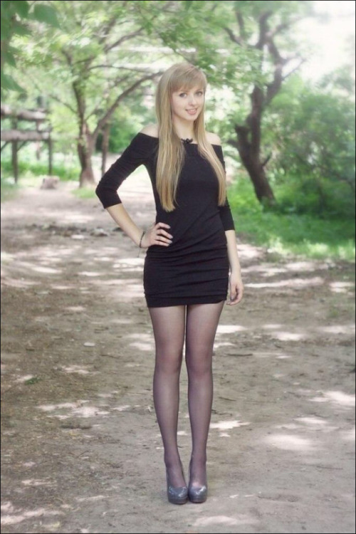 blonde tight mini dress black sheer pantyhose