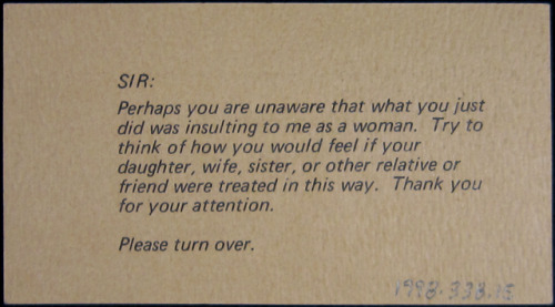stuffaboutminneapolis:Feminist Sexual Harassment Card (1960’s) via Minnesota Historical Society