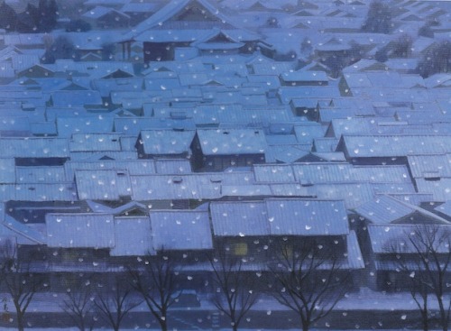 Kaii Higashiyama (東山 魁夷), Clear Waters (1968), Year End (1968)Painted on rice paper screens, Higashi