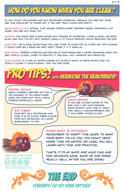 dead-stray-cat:  blindjaw: I just finished writing and illustrating this ass-cleaning guide. Please do share it, all good bottoms need to know this information. You can also share the link outside of Tumblr, easy to remember: http://howtocleanyourass.weeb