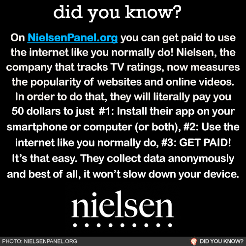 collegehackable:  lazyproblems:  zarb: It took me less than 5 minutes to sign up here! Nielsen is completely legit. They already pay people to watch TV, now they’re gonna pay me to watch vine compilations… I’m truly living in 3018 y’all  @ all