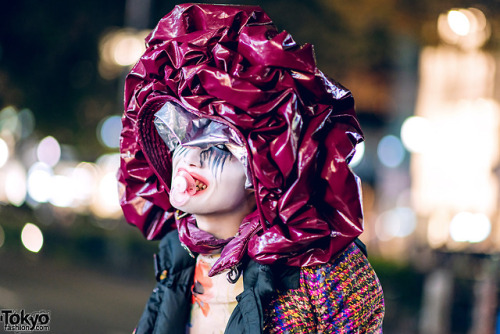 Japanese fashion designer TKM Freedom on the street in Harajuku wearing handmade and remake fashion 