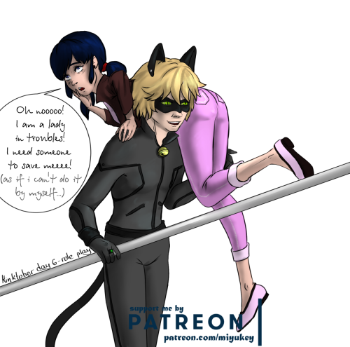 Kinktober day 6 - Role play.It’s funny how Marinette’s trying to act like a lady in troubles near Ch