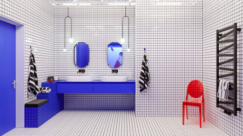 A Bright Blue And Red Home That Looks Like Living Art