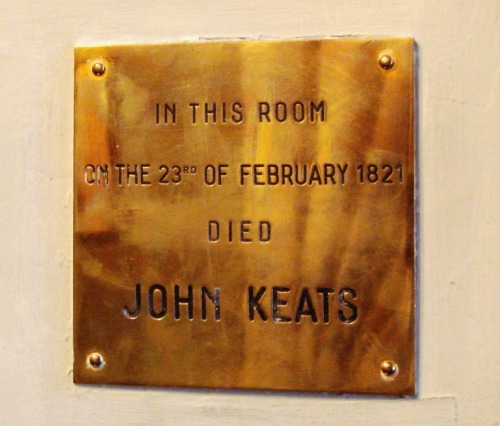 Keats-Shelley Museum. Commemorative plaque in the room in which John Keats died on February 23rd 182