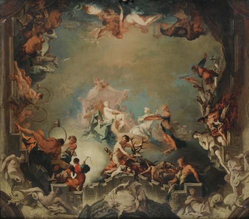 dentelledeperle:Attributed to Matteo Bonechi, Etude de Plafond sur le thème de la Chasse