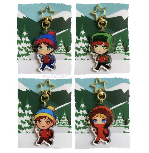 potatosp:Hello people who still use tumblr, I have some South Park acrylic charms available in my st