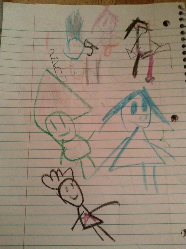 My niece was drawing with me yesterday, I think you can make make out who is who,