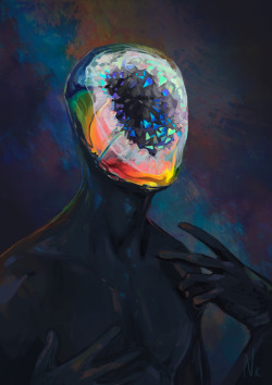 orangesavannah:  tycoonafish:  orangesavannah: Geode (x)  This character in this painting is simultaneously beautiful and menacing, but if I saw them in a social setting I might try to talk to them. That is unless their only way if communication was via